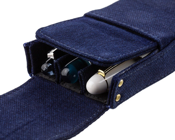 Girologio Leather | 3 Pen Magnetic Case - Denim Blue Cotton