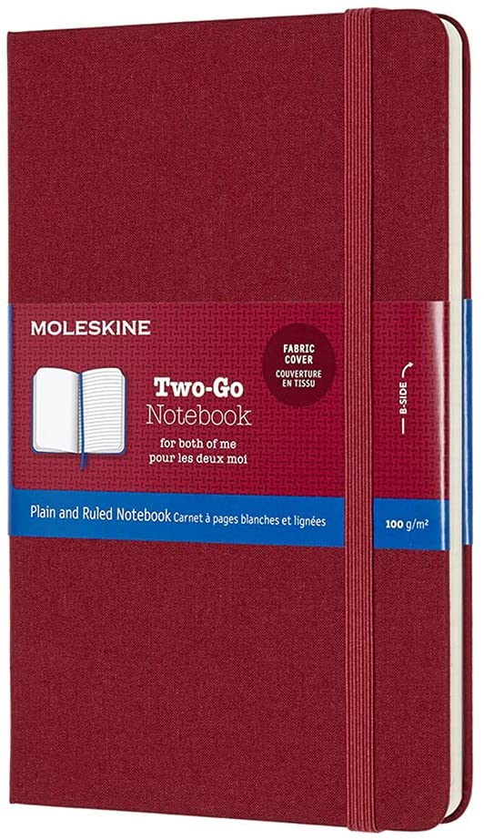 Moleskine |  Two-Go Textile Notebook, Hard Cover, Medium Cranberry Red