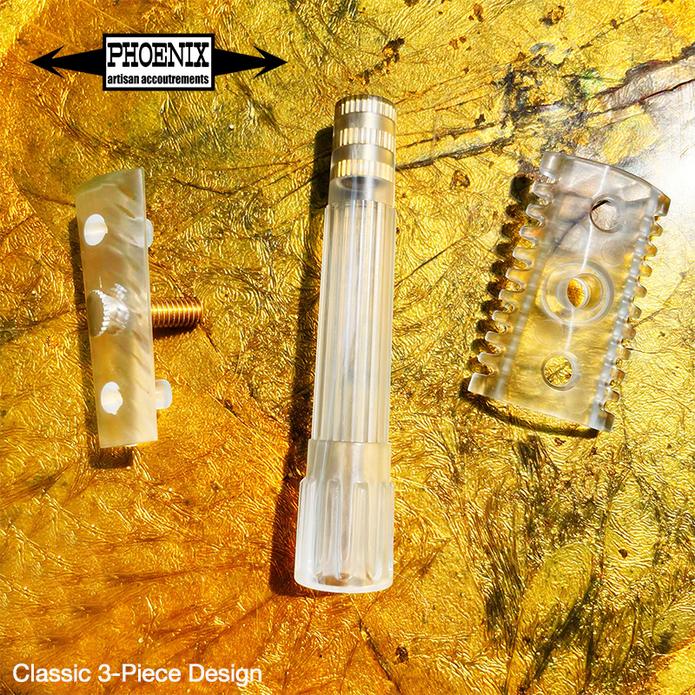 Phoenix Shaving | The Filament Fakelite Series Open Comb Slant | 3-Piece | Classic Crystal Clear